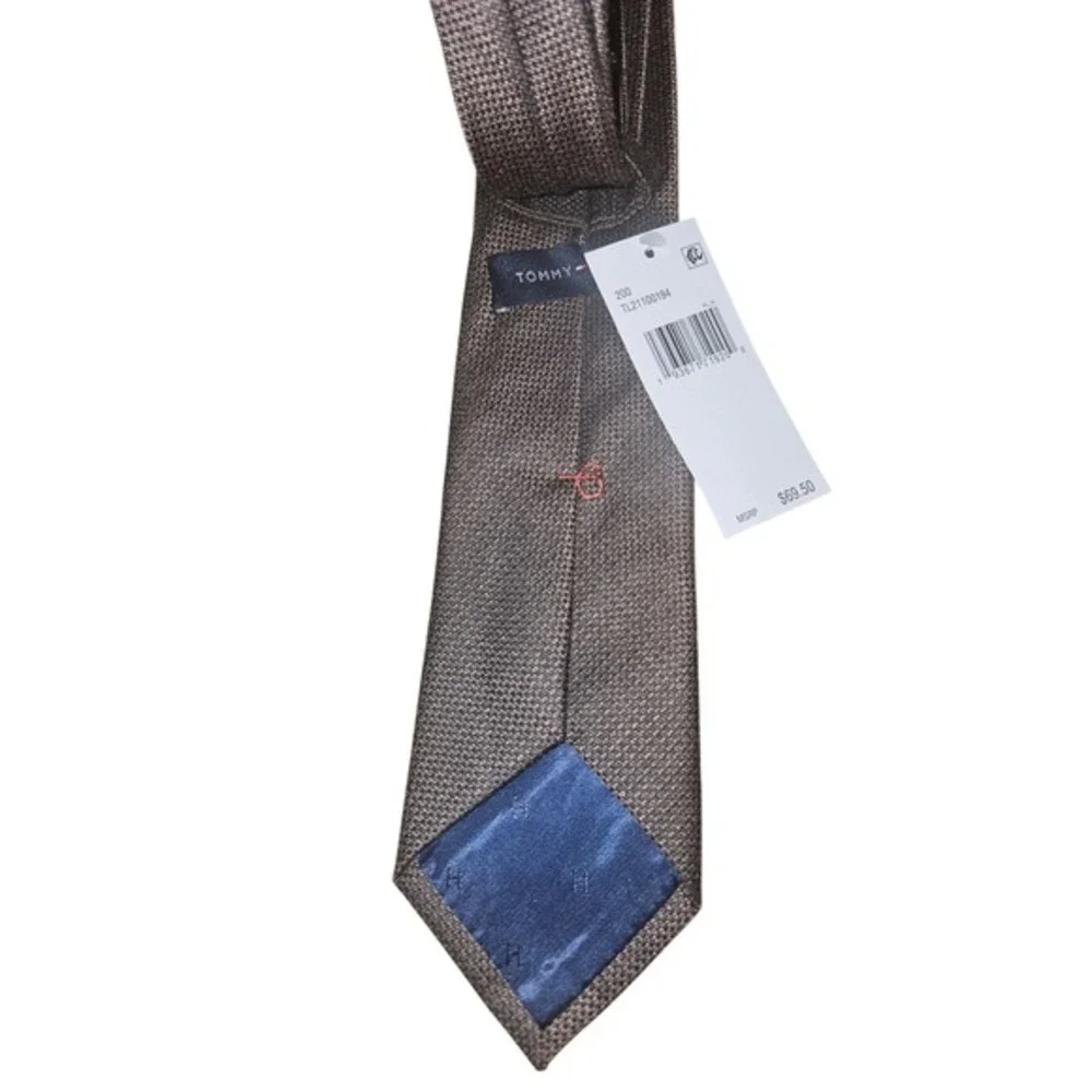 Tommy Hilfiger Mens‎ Silk Blend Geometric Pattern Tie Brown